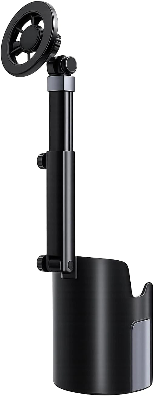 Car Cup Holder Phone Mount Compatible with All Smartphones, Adjustable Extendable Arm, 360° Rotation, Strong Magnetic Hold, Anti-Shake Design