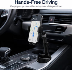 Cup Holder Phone Mount for Car, Adjustable Flexible Arm with Pivoting Head, 360° Rotating Universal Holder for iPhone and Android
