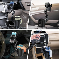 Car Cup Holder Phone Mount, 2-in-1 Universal Stand with Cup Holder Expander, 360° Rotation, Black, ABS Plastic, compatible with iPhone and Android