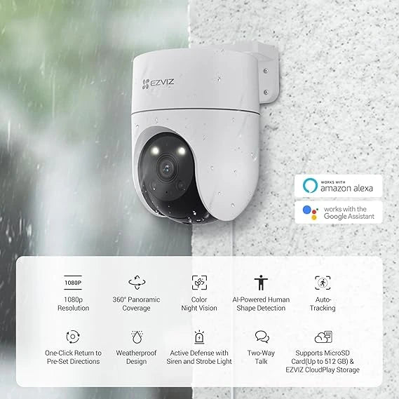 EZVIZ 360° Security Camera Outdoor with Auto-Tracking, WiFi Surveillance Camera for Home Security, Human/Motion Detection, Color Night Vision, Two-Way Talk, Waterproof, Alexa/Google | C8c