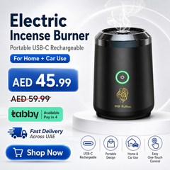 Electric Incense Burner, Portable USB Type-C Rechargeable, Black, Mini Size 9.8x6.7x7.4cm, for Car and Home Use with Accessories