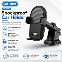 Black car phone holder with carbon fiber texture on a white background
