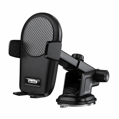 Black car phone holder with carbon fiber texture on a white background