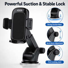 Go-Des Telescopic Car Phone Holder with Strong Suction Base, 360° Adjustable Dashboard & Windshield Mount