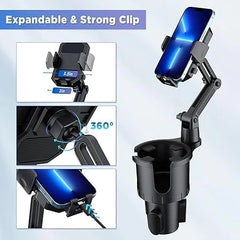 Car Cup Holder and Mobile Holder, (360 Adjustable Rotation) Go-Des Multifunctional Water Cup Holder Adjustable Have Perfect Fit for Different Cars