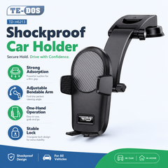 Tedos Shockproof Car Phone Holder with Strong Suction, Adjustable Arm & One-Hand Operation