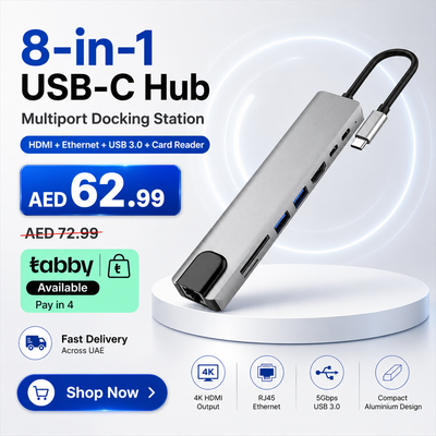 8-in-1 USB Type-C Hub Docking Station, Multiport Adapter with HDMI, RJ45 Ethernet, USB 3.0 Ports, Network Card, Universal Expansion Dock, Space Gray