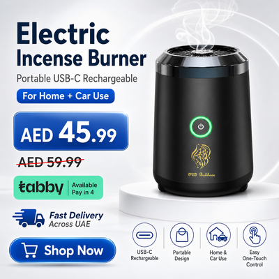 Electric Incense Burner, Portable USB Type-C Rechargeable, Black, Mini Size 9.8x6.7x7.4cm, for Car and Home Use with Accessories