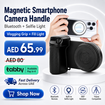 Magnetic Smartphone Camera Handle with Bluetooth & Cellphone Selfie Light | Best Vlogging Grip