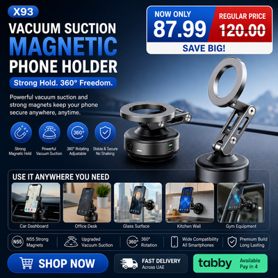 X93 Vacuum Suction Magnetic Phone Holder, 360° Rotating Portable Bracket Mount for Glass, Screens, Wall Tiles, Smooth Surfaces, Gray