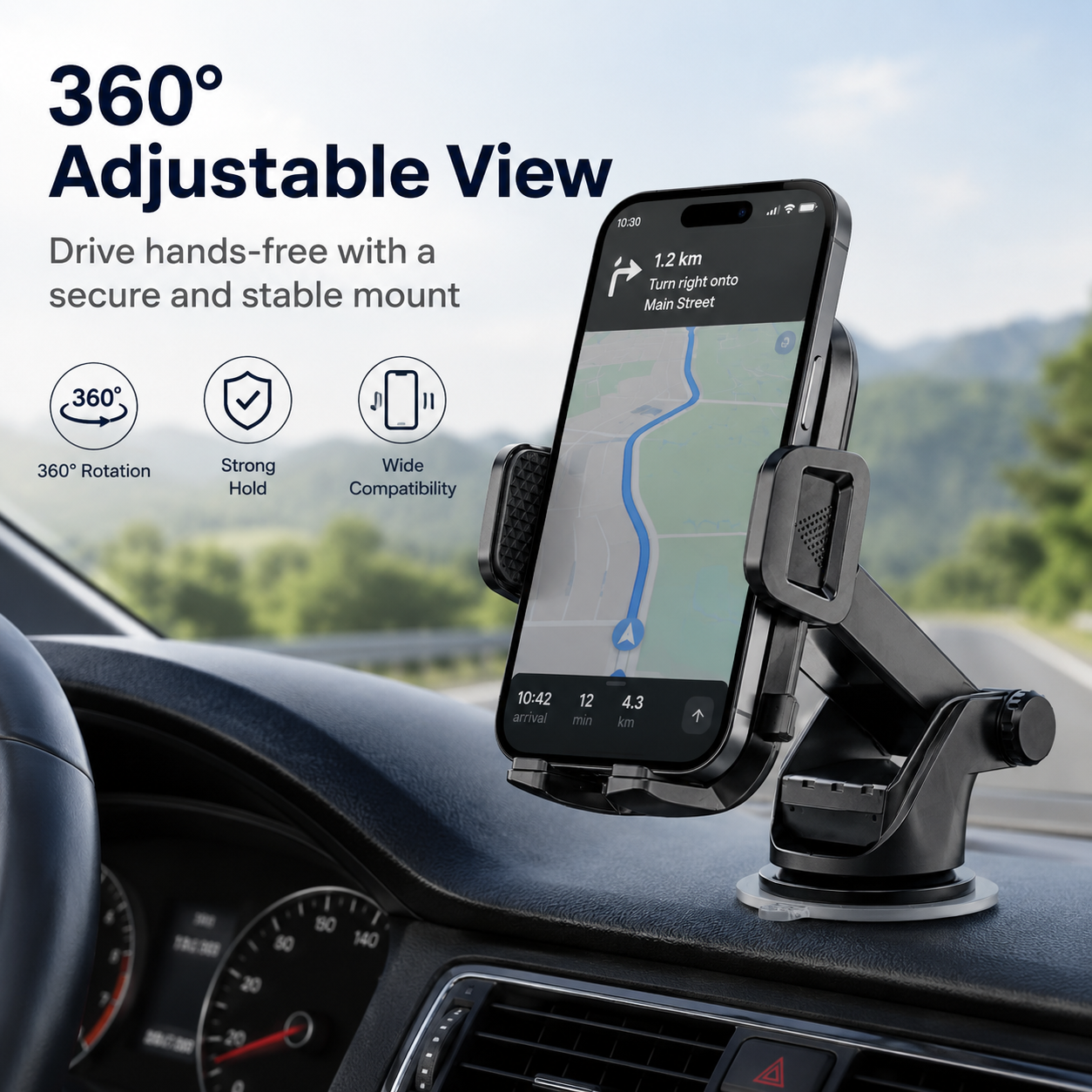 Go-Des Telescopic Car Phone Holder with Strong Suction Base, 360°