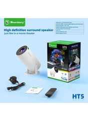 Smartbarry HT5 Mini Projector, 1080P, 4K Support, WiFi, Bluetooth, Android