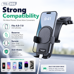 Tedos Shockproof Car Phone Holder with Strong Suction, Adjustable Arm & One-Hand Operation
