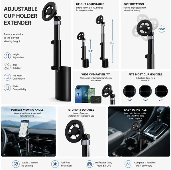 Adjustable Car Cup Holder Phone Mount