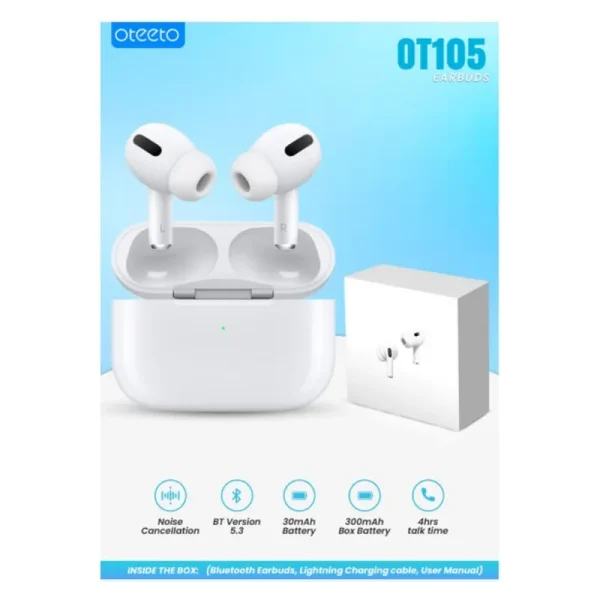 1 OTETO OT105 Wireless Bluetooth Earbuds with Noise Cancellation, Bluetooth 5.3, 30mAh Earbuds Battery & 300mAh Charging Case