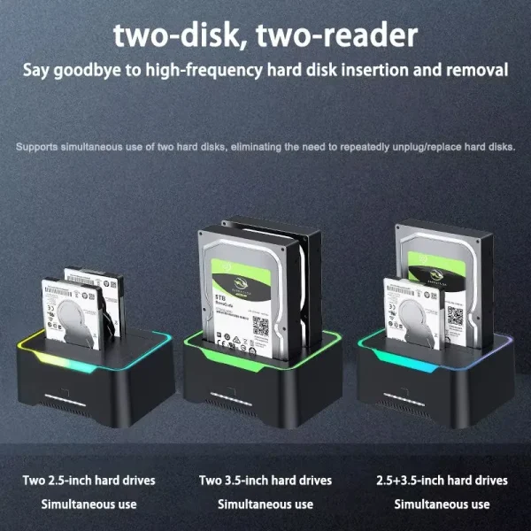 2 HAING 2.5/3.5 Inch SATA HDD/SSD Dual Bay Docking Station with Offline Cloning, USB 3.0 and 40TB Support