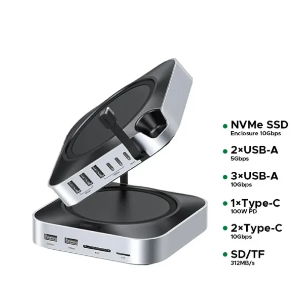UGREEN 11-in-1 USB-C Docking Station for Mac mini M4 / M4 Pro – 10Gbps High-Speed Hub