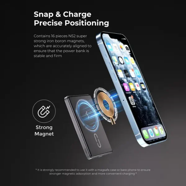 BRAVE BP-19 5000mAh Ultra Slim Magnetic Wireless Power Bank – 15W Wireless Charging, 20W PD Fast Charging, MagSafe Compatible with Built-In Stand